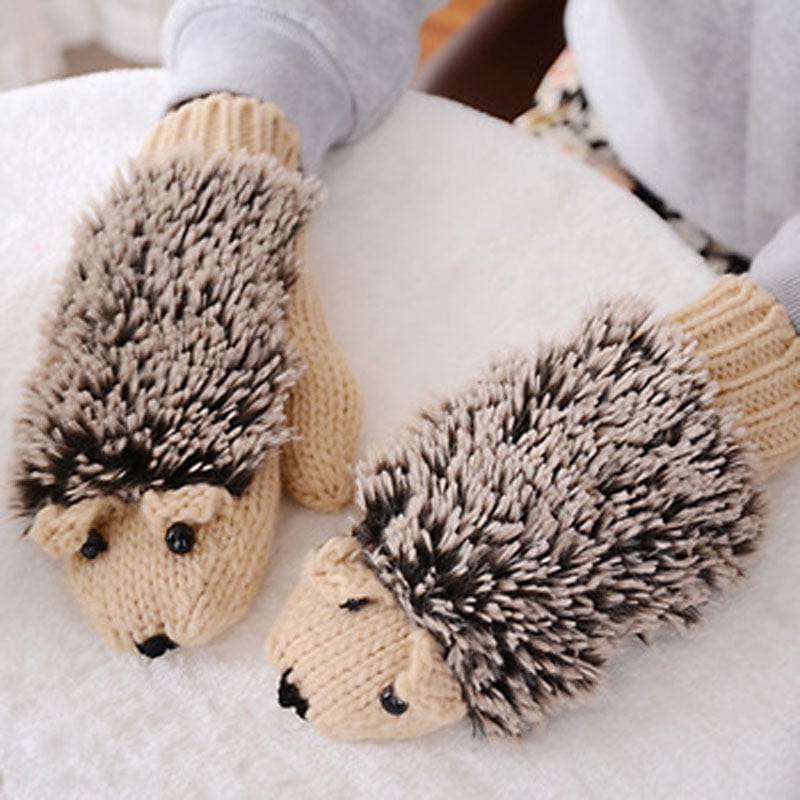 Knitted Adorable Hedgehog Mittens